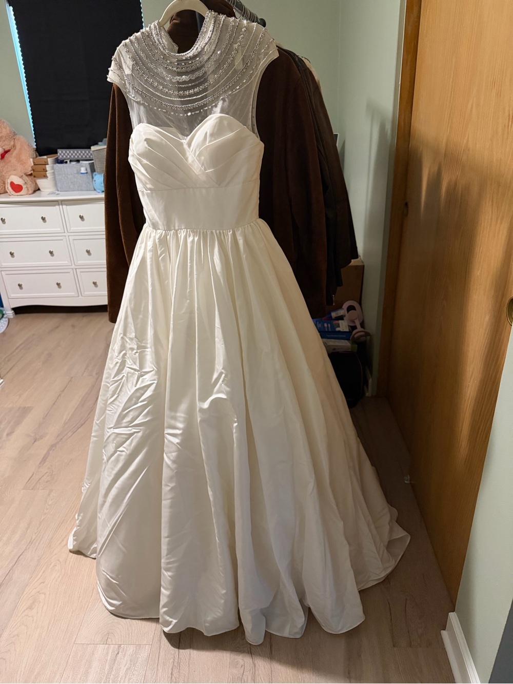 Watters Ivory Ball Gown Wedding Dress with Beaded Illusion Collar